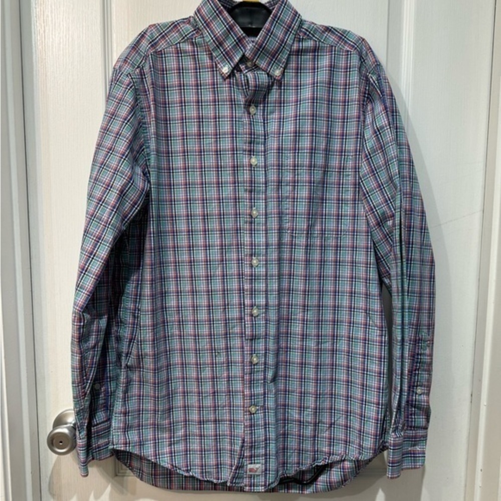 Vineyard Vines Slim Fit Murray Shirt‎ Blue Plaid Button Up Sz Medium